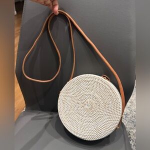 H&M Round Woven Crossbody Bag - White and Tan